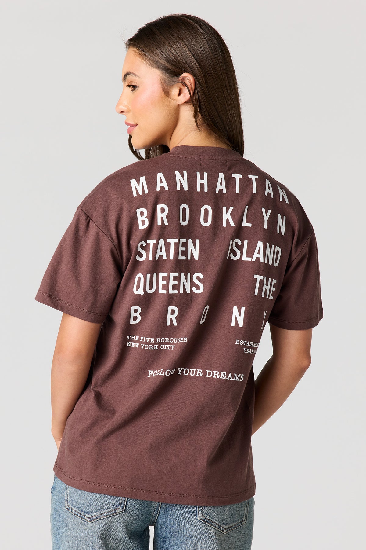 Luxe Heavy Cotton Graphic Boyfriend T-Shirt - Brown