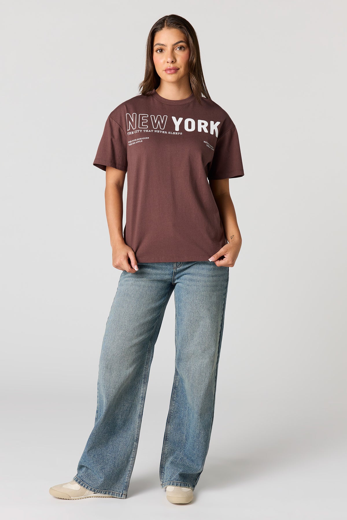 Alt View 3. Luxe Heavy Cotton Graphic Boyfriend T-Shirt - Brown