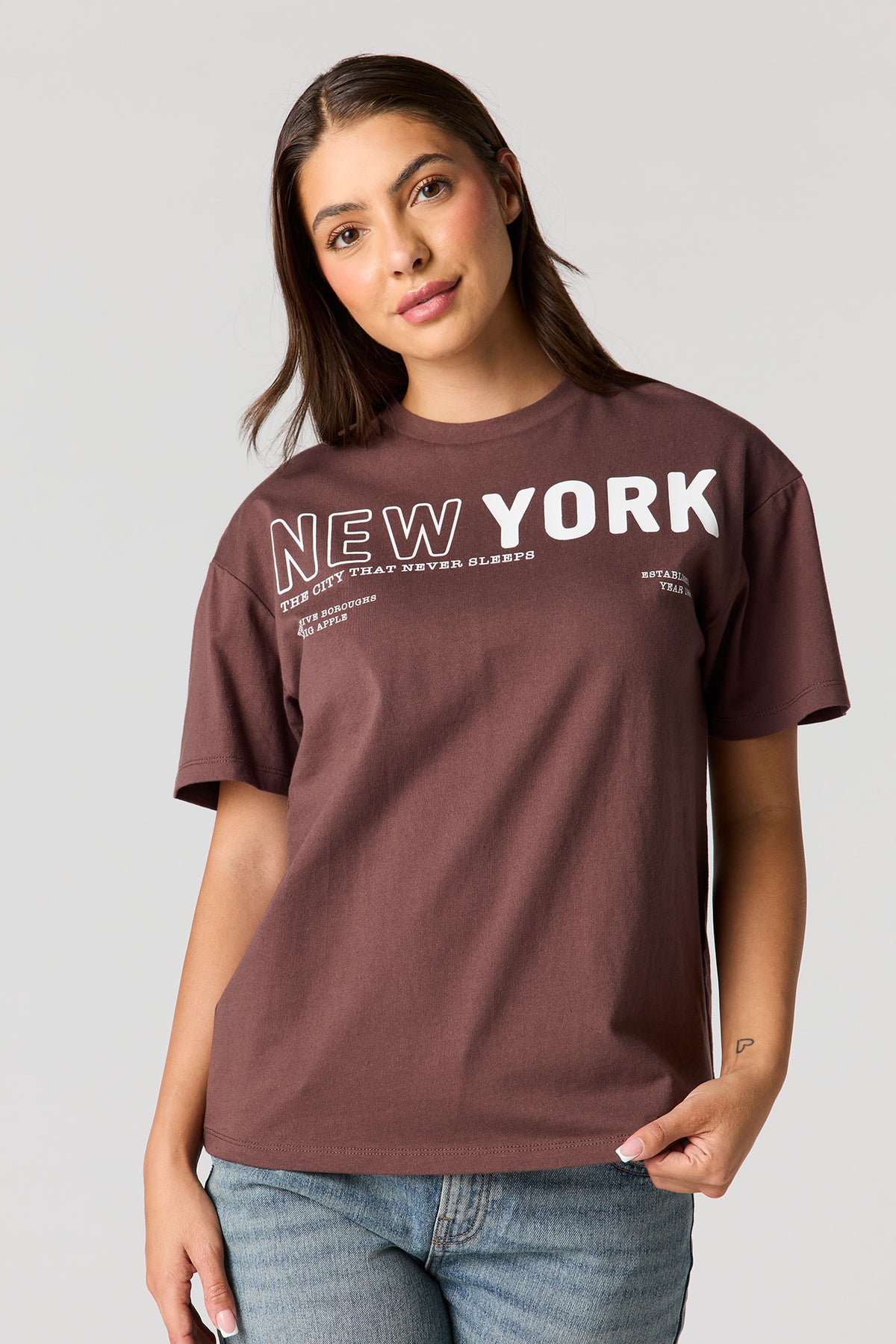 Alt View 2. Luxe Heavy Cotton Graphic Boyfriend T-Shirt - Brown