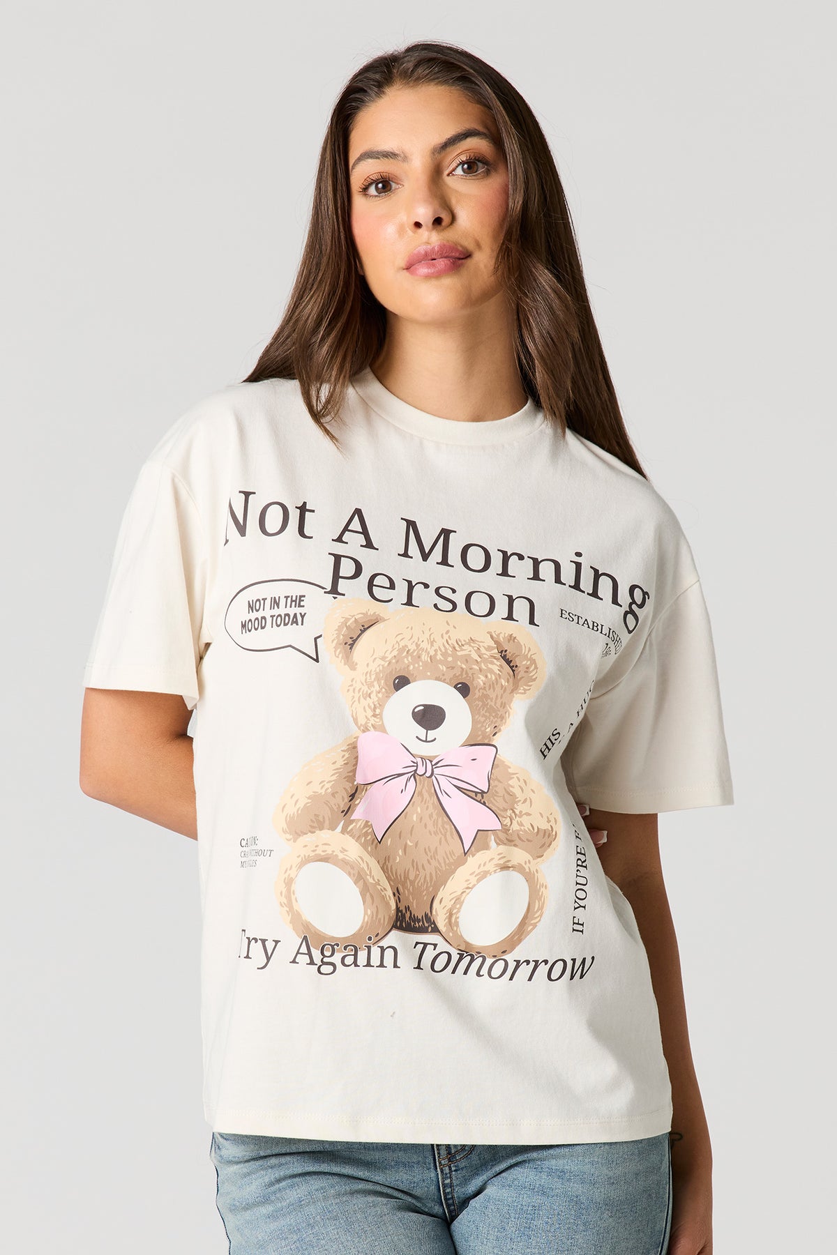 Luxe Heavy Cotton Teddy Graphic Boyfriend T-Shirt - Ivory