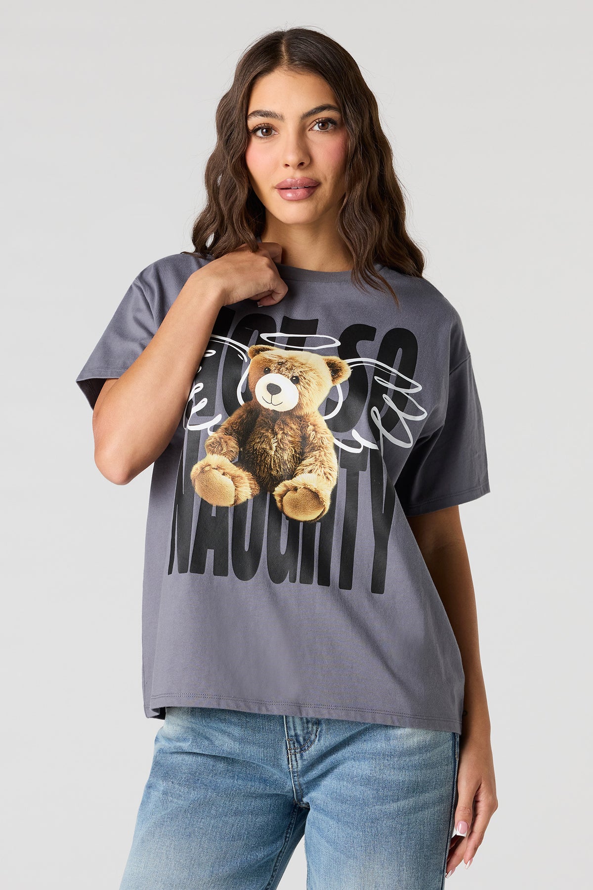 T-shirt de coupe garçonne à imprimé Not So Naughty