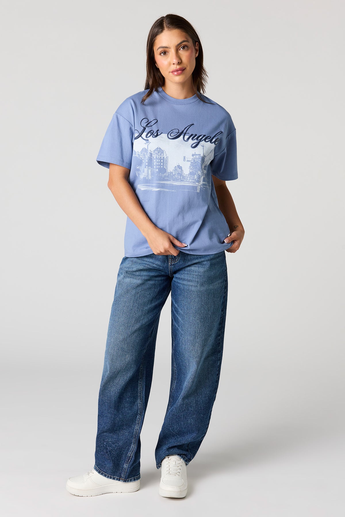 Alt View 3. Luxe Heavy Cotton LA Graphic Boyfriend T-Shirt - Light Blue