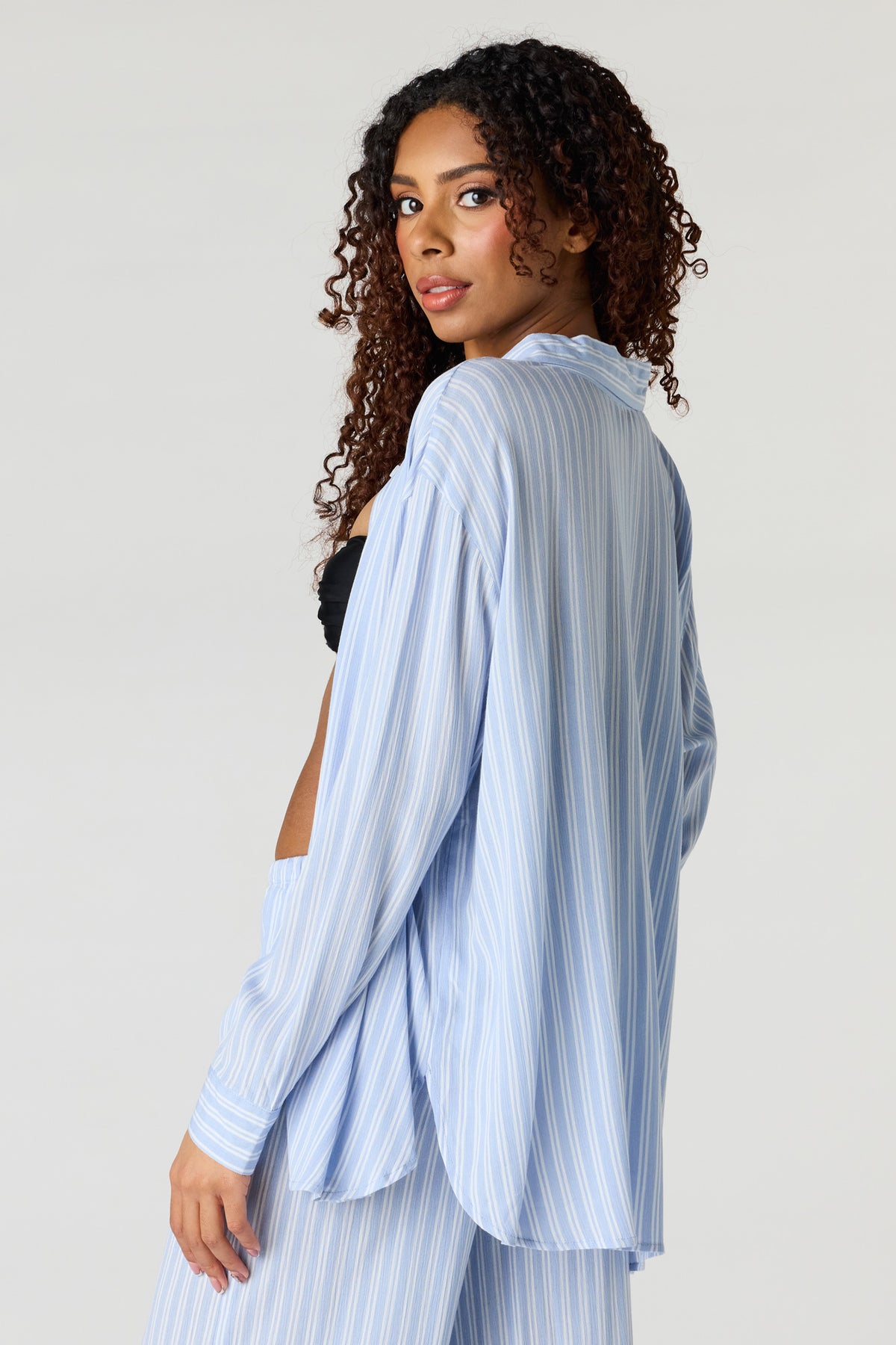 Alt View 2. Flowy Oversized Button-Up Top - Baby Blue