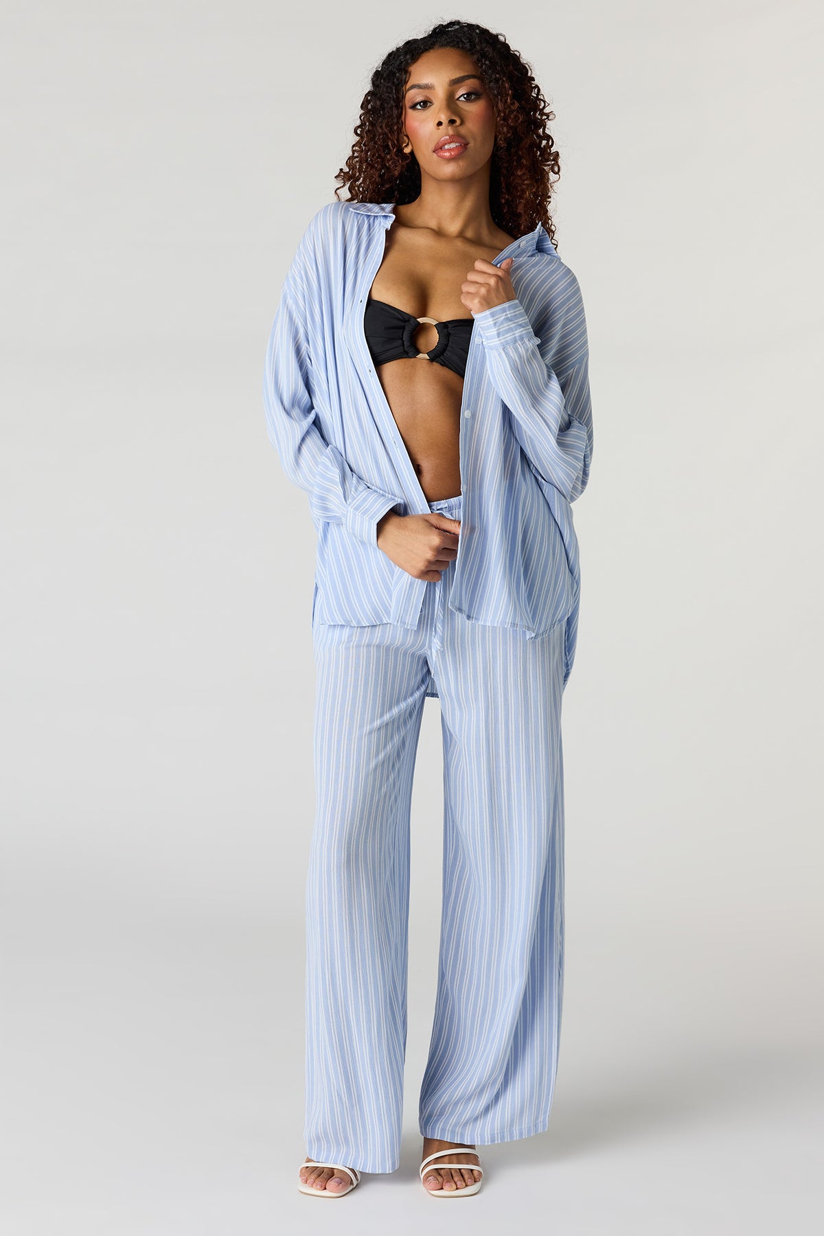 Alt View 3. Flowy Oversized Button-Up Top - Baby Blue