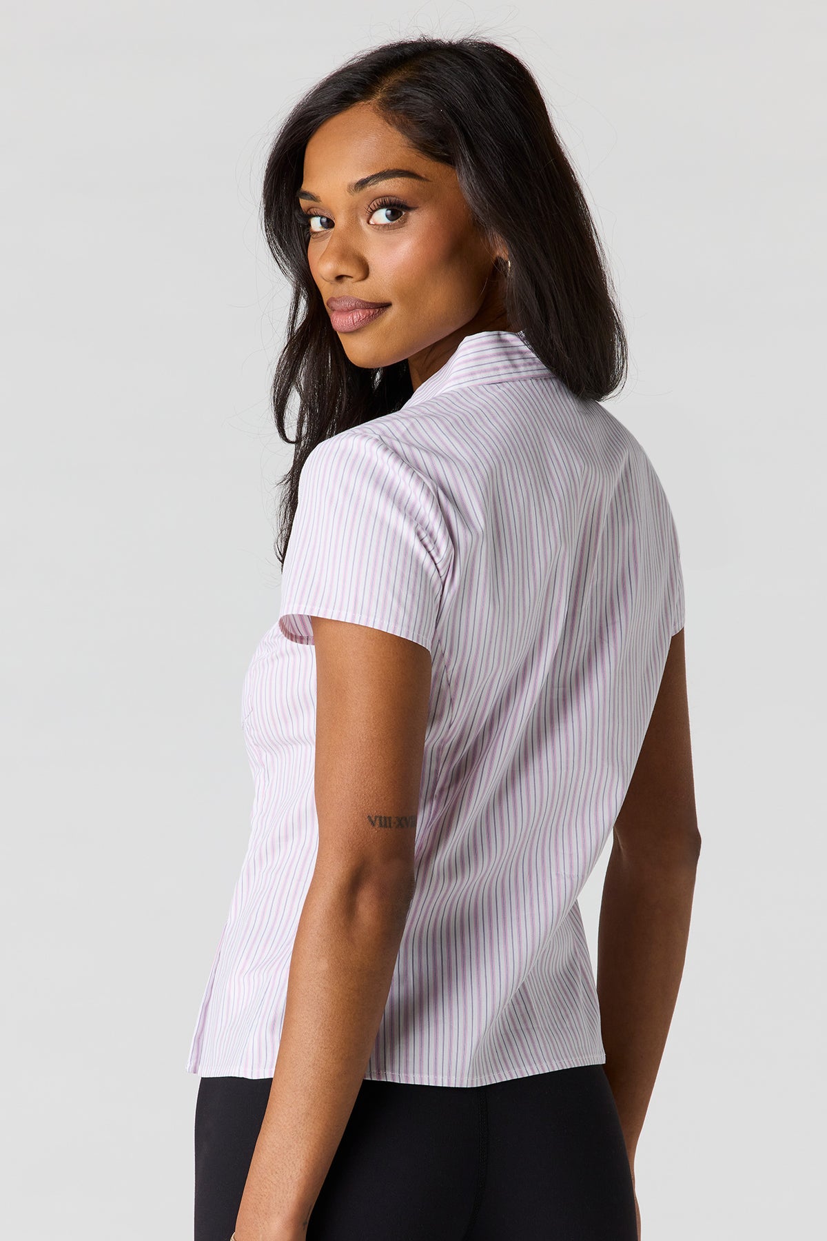 Alt View 2. Slim Fit Short Sleeve Button-Up Top - Pink