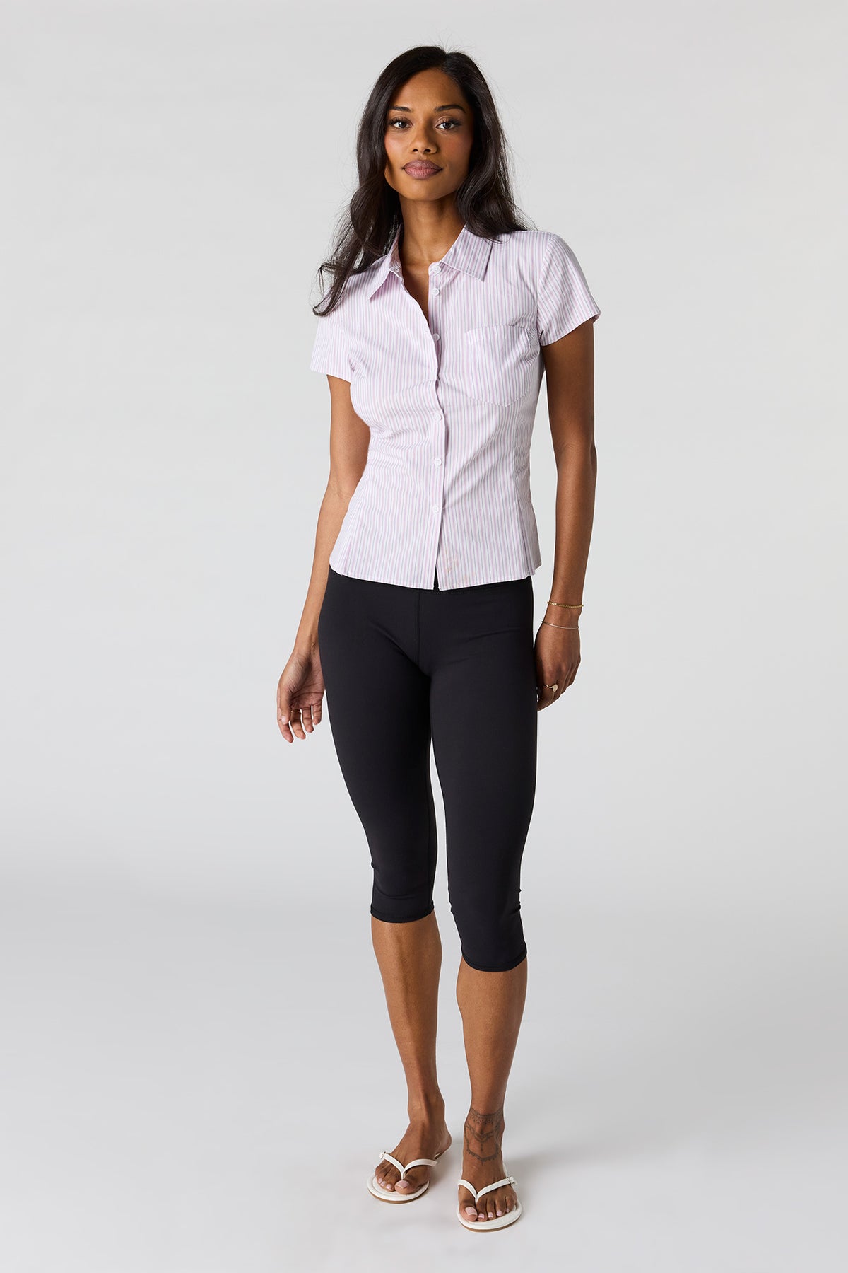 Alt View 3. Slim Fit Short Sleeve Button-Up Top - Pink