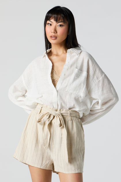 Oversized Textured Button-Up Top