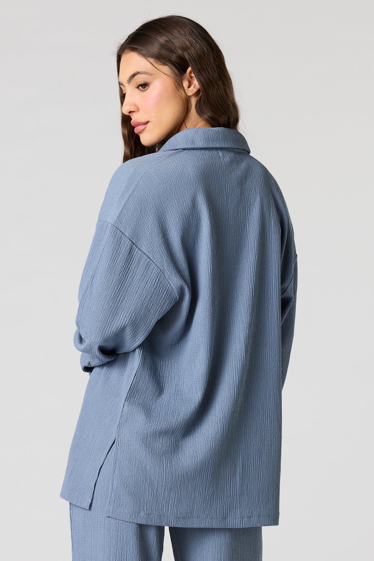 Alt View 2. Textured Knit Button-Up Long Sleeve Top - Light Denim Blue