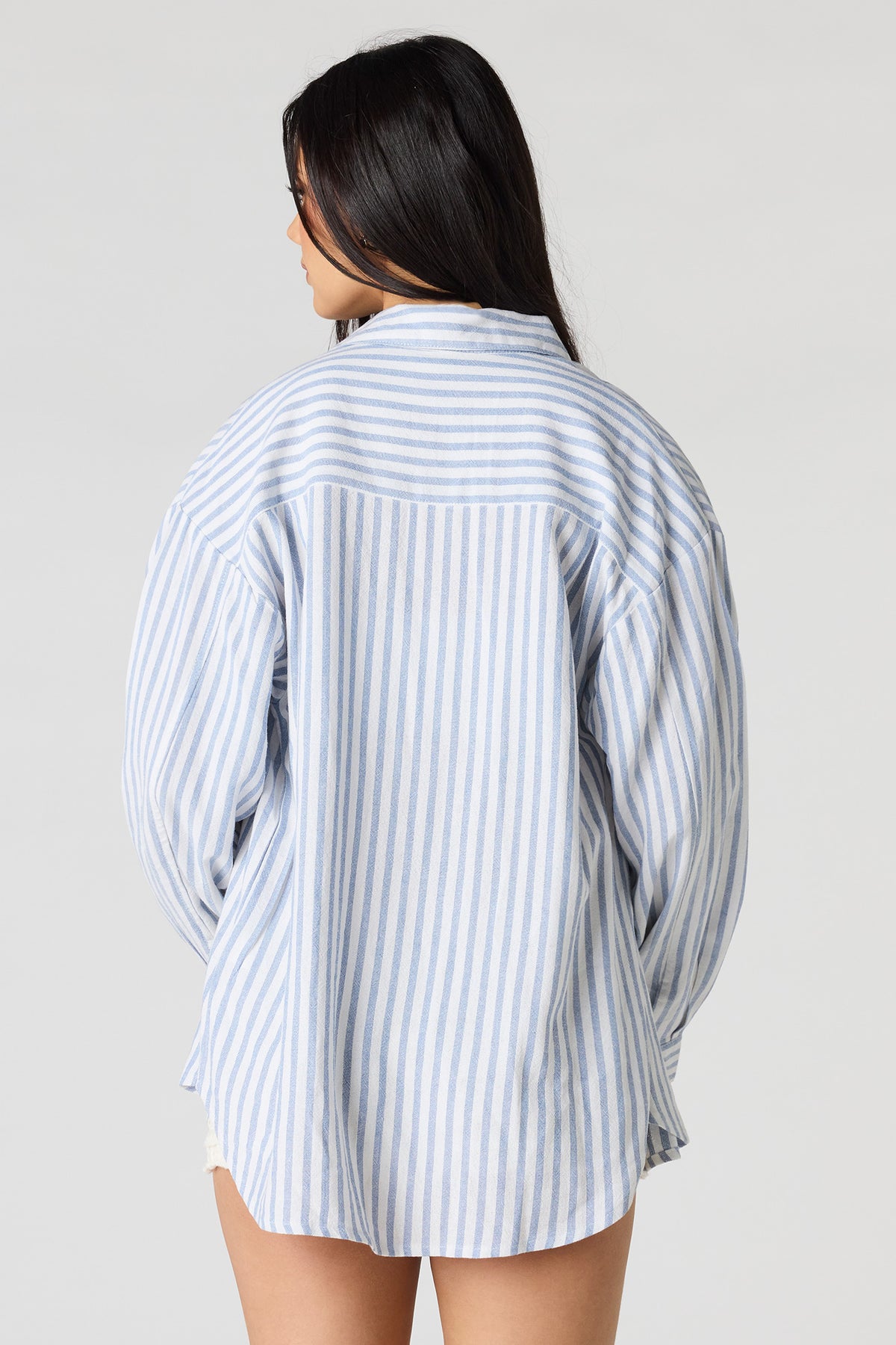 Alt View 2. Linen-Blend Long Sleeve Button-Up Top - Baby Blue