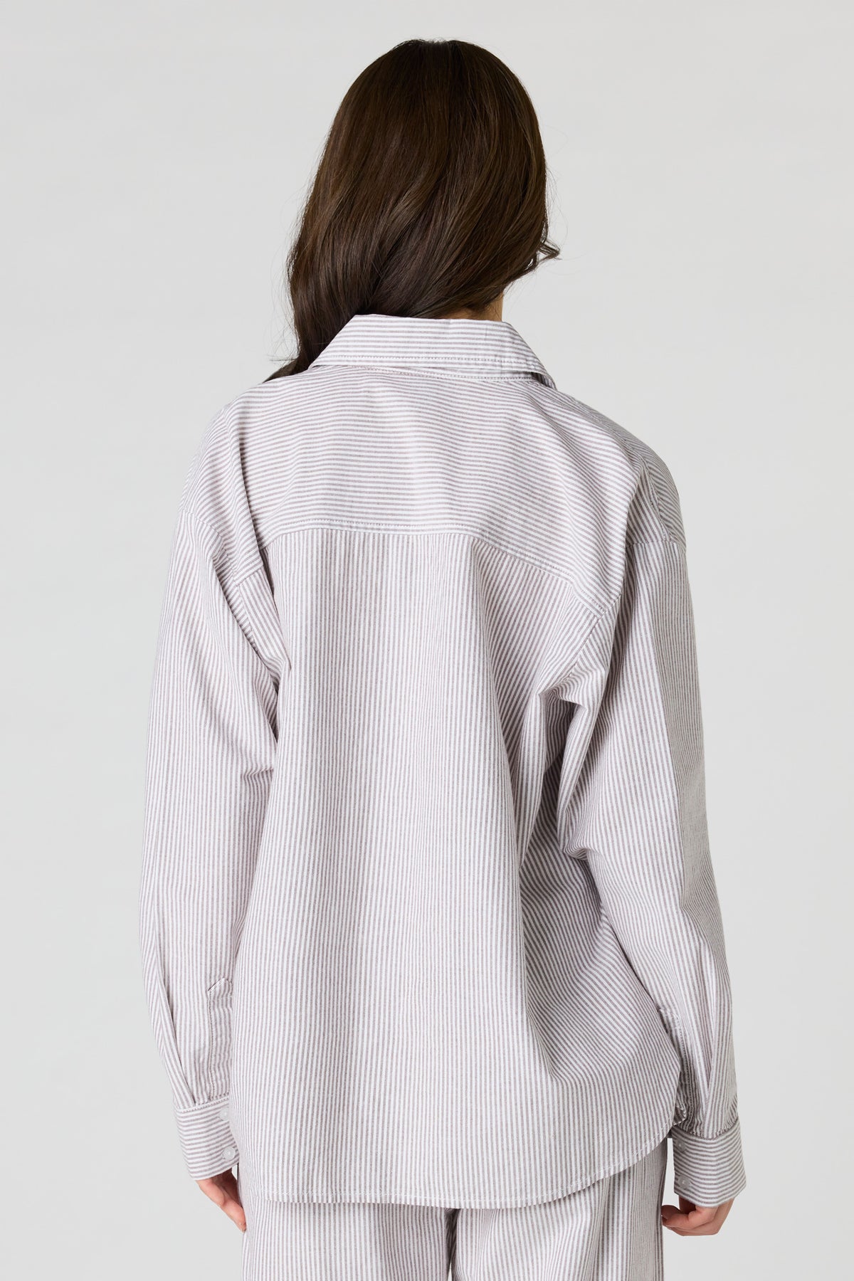 Alt View 5. Oversized Pinstriped Button-Up Top - Pink