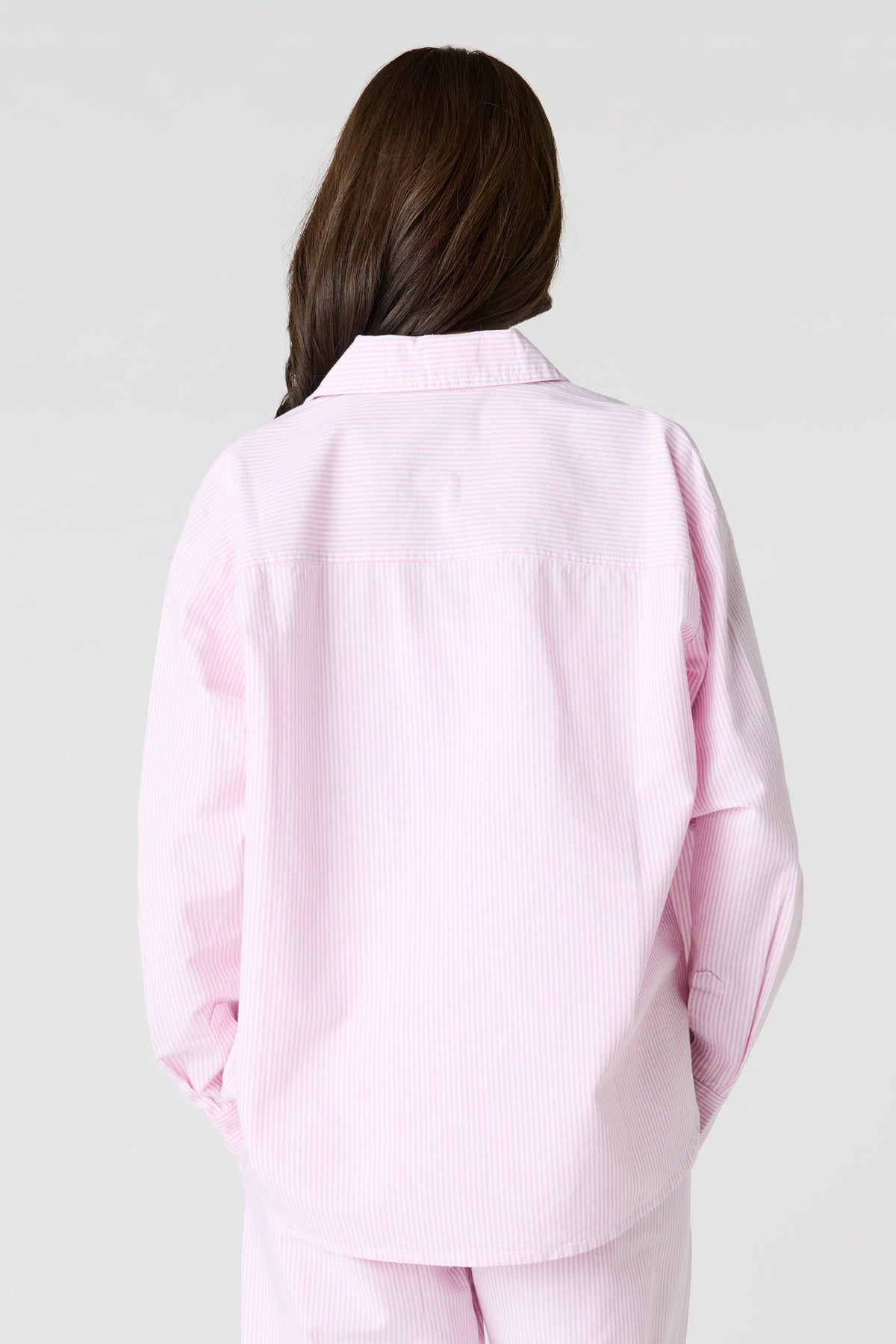 Alt View 2. Oversized Pinstriped Button-Up Top - Light Pink