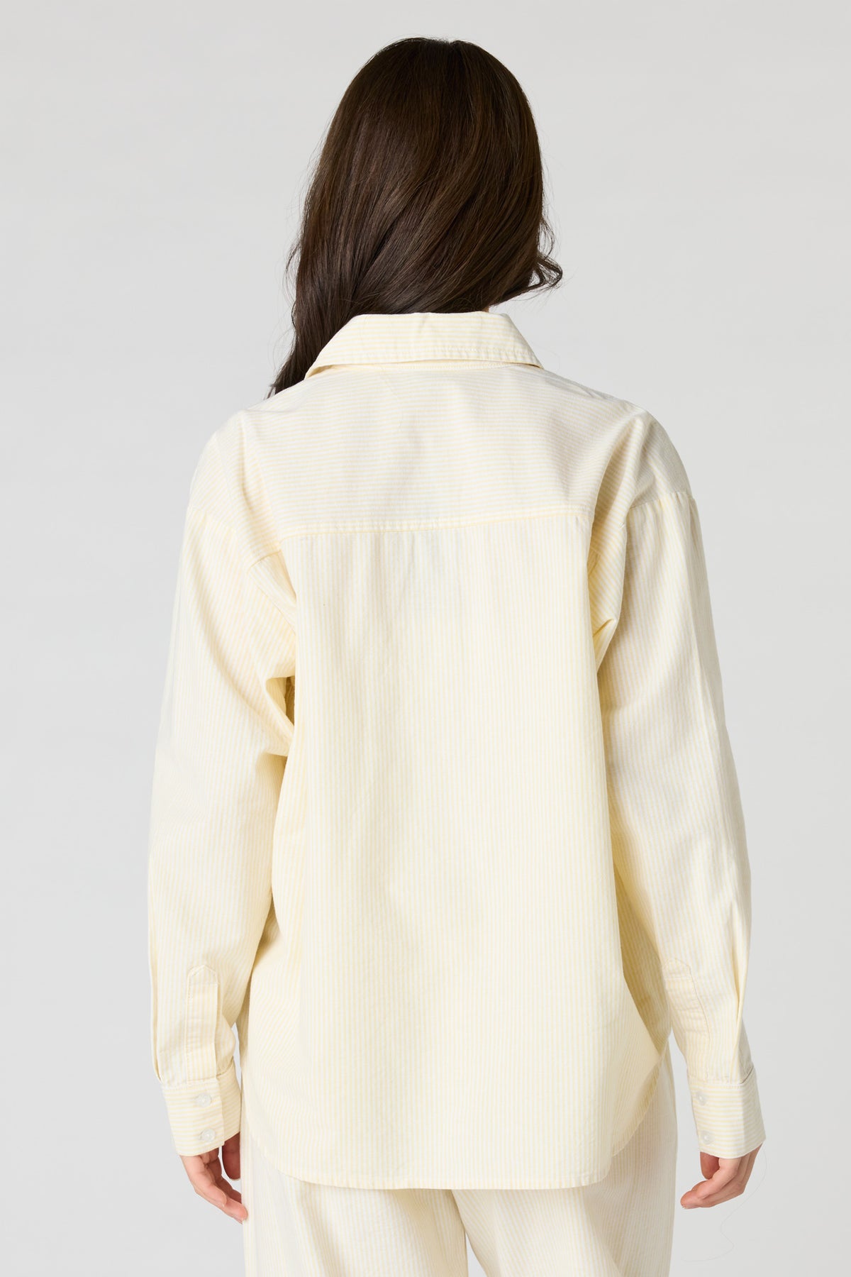 Alt View 2. Oversized Pinstriped Button-Up Top - Yellow