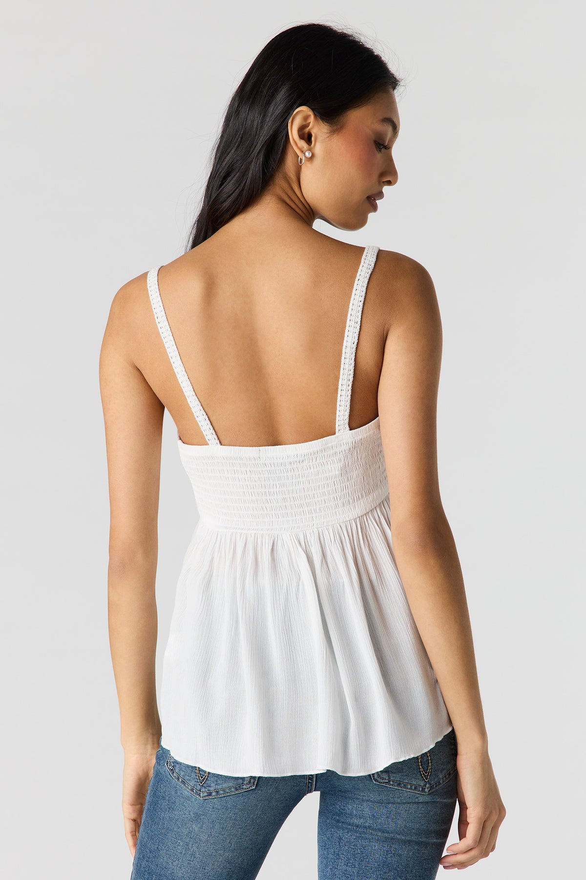 Alt View 2. Crochet Babydoll Tank - White