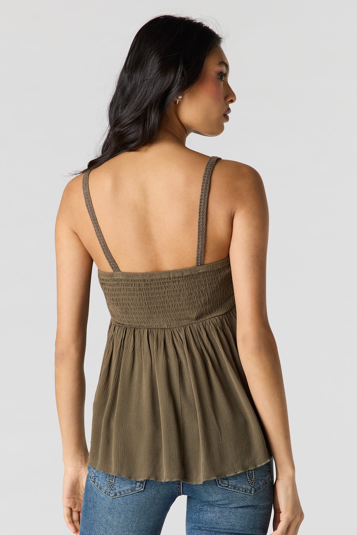 Alt View 2. Crochet Babydoll Tank - Dark Green