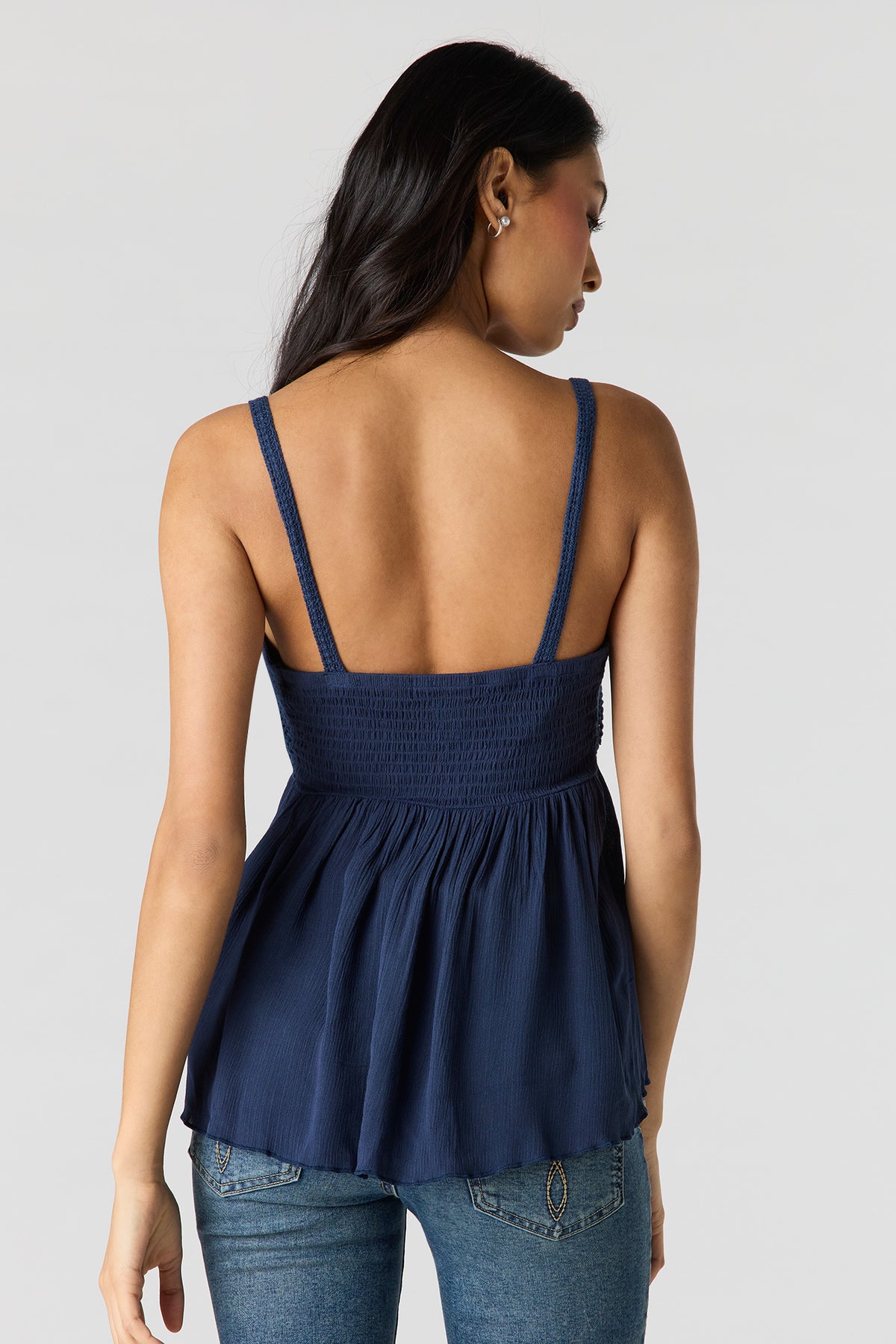 Alt View 2. Crochet Babydoll Tank - Navy