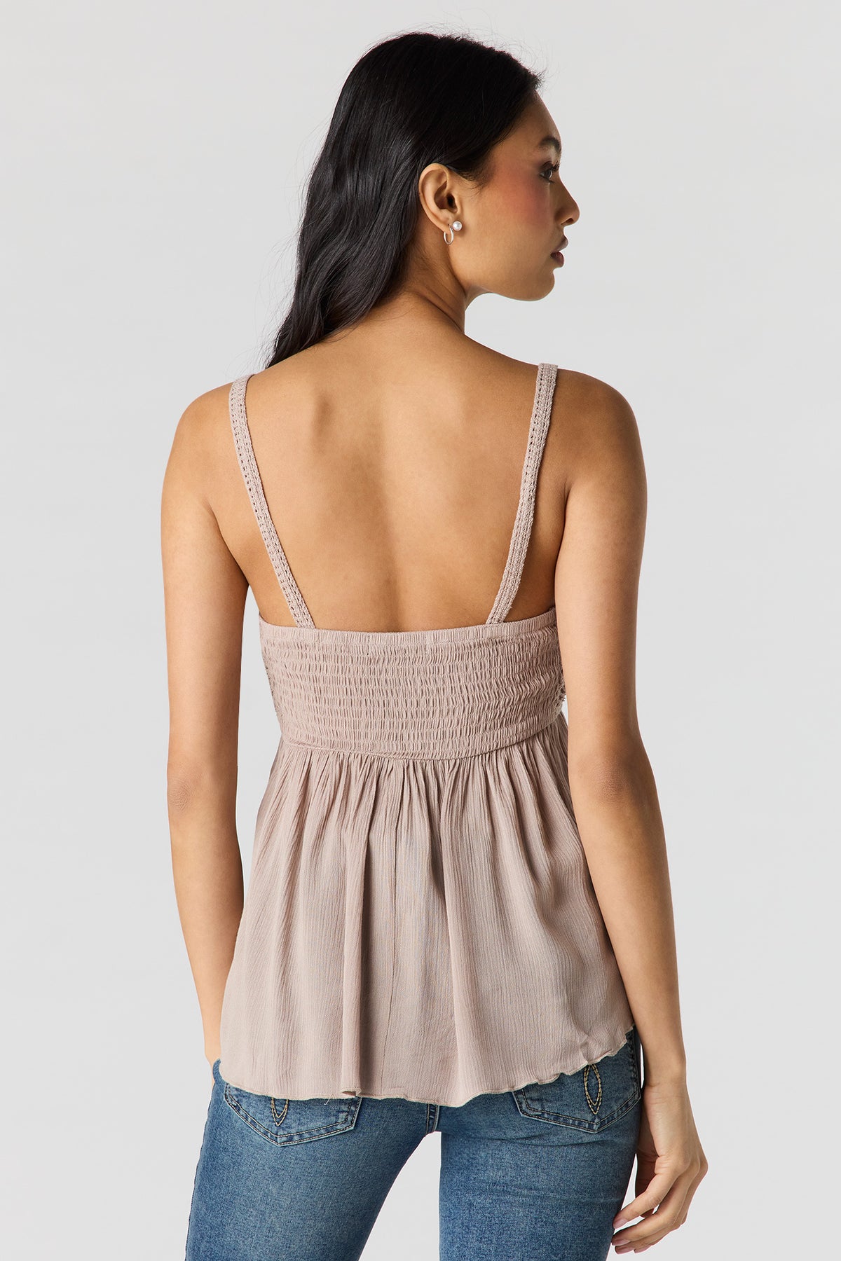 Alt View 2. Crochet Babydoll Tank - Taupe