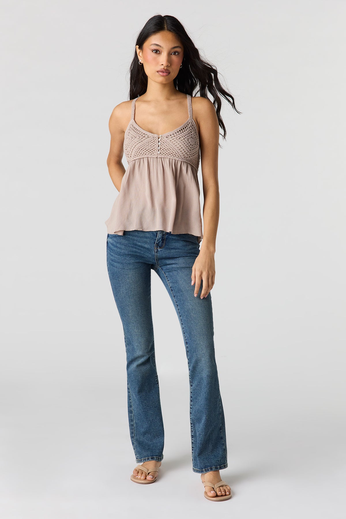 Alt View 3. Crochet Babydoll Tank - Taupe
