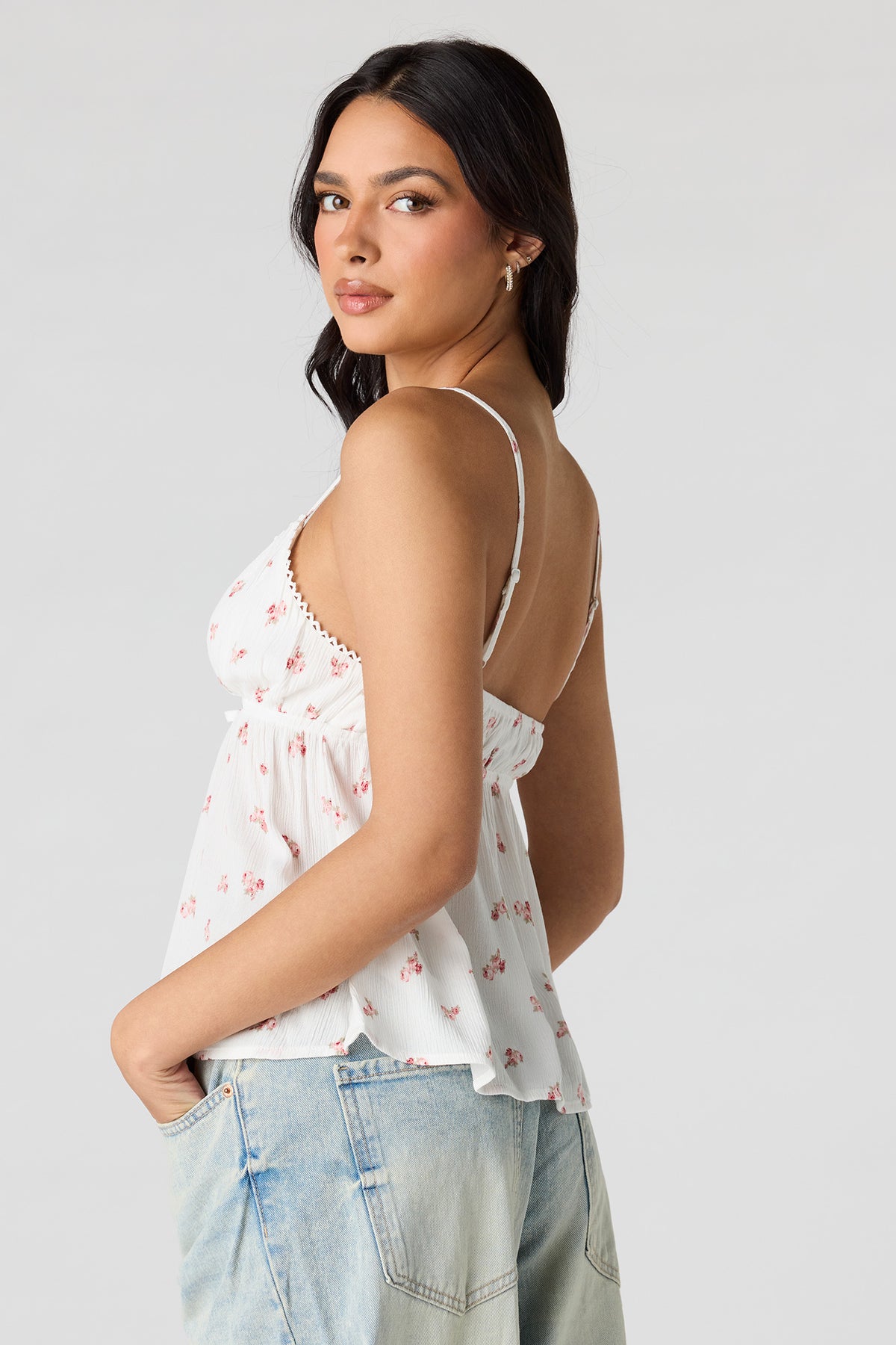 Alt View 2. Printed Babydoll Tank - Ivory