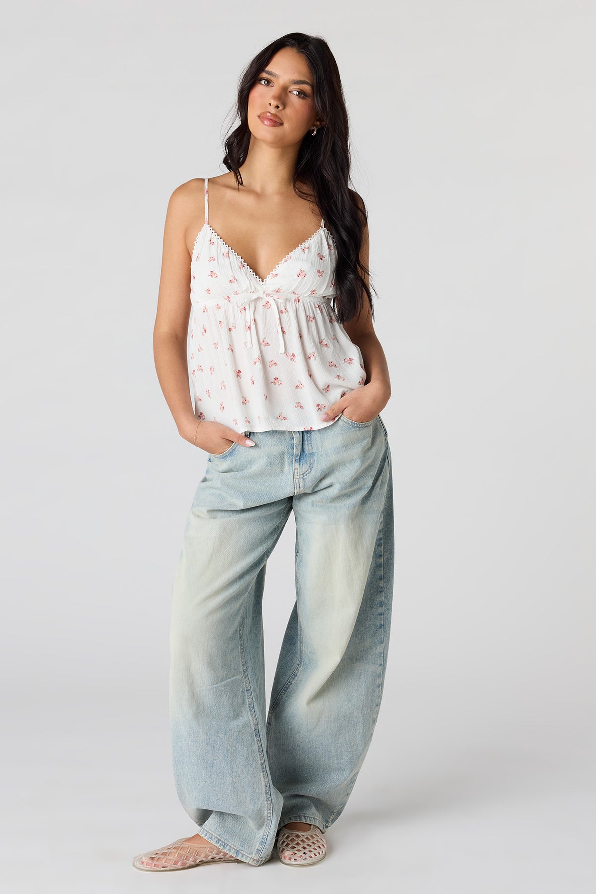 Alt View 3. Printed Babydoll Tank - Ivory