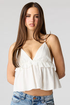 Linen-Blend Babydoll Tank