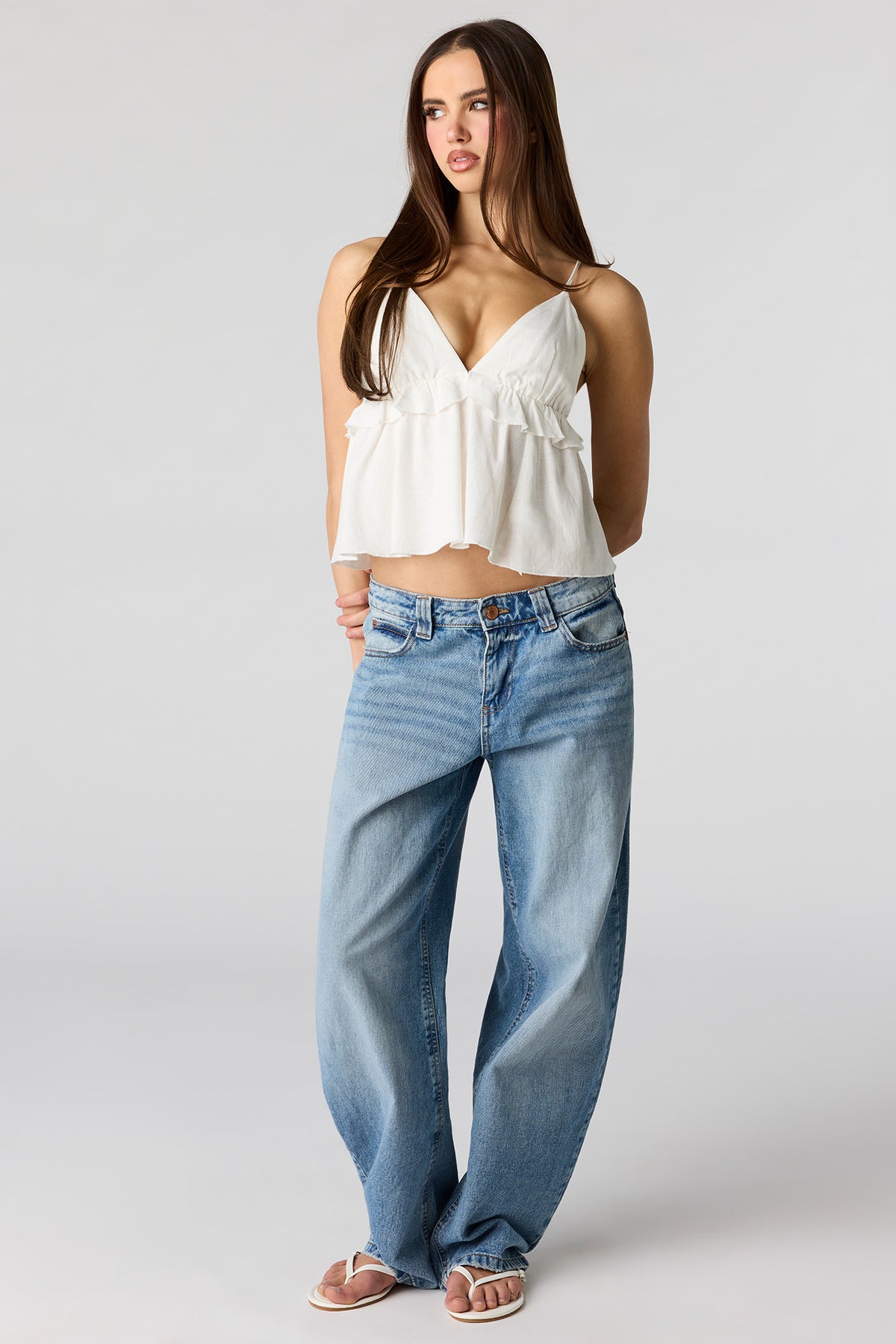 Alt View 3. Linen-Blend Babydoll Tank - White
