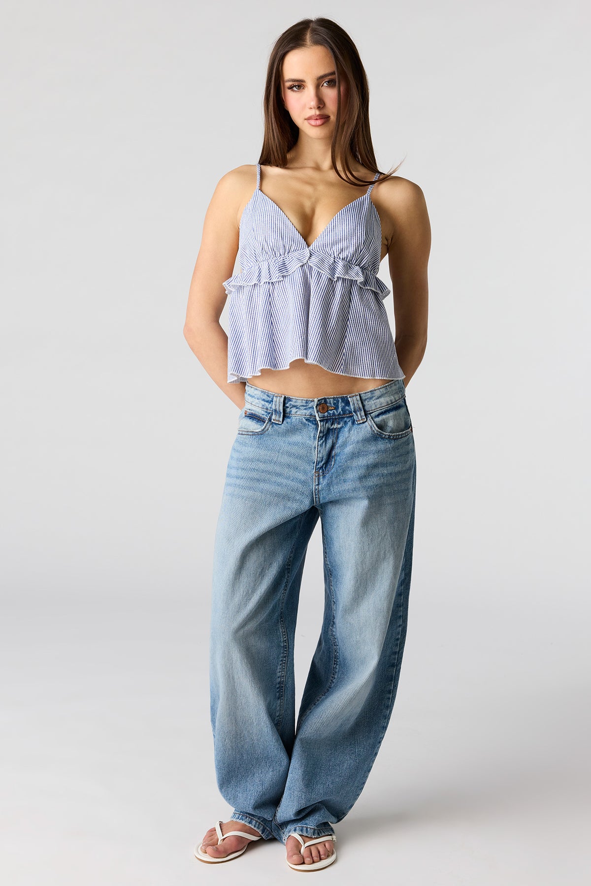 Alt View 3. Linen-Blend Babydoll Tank - Navy