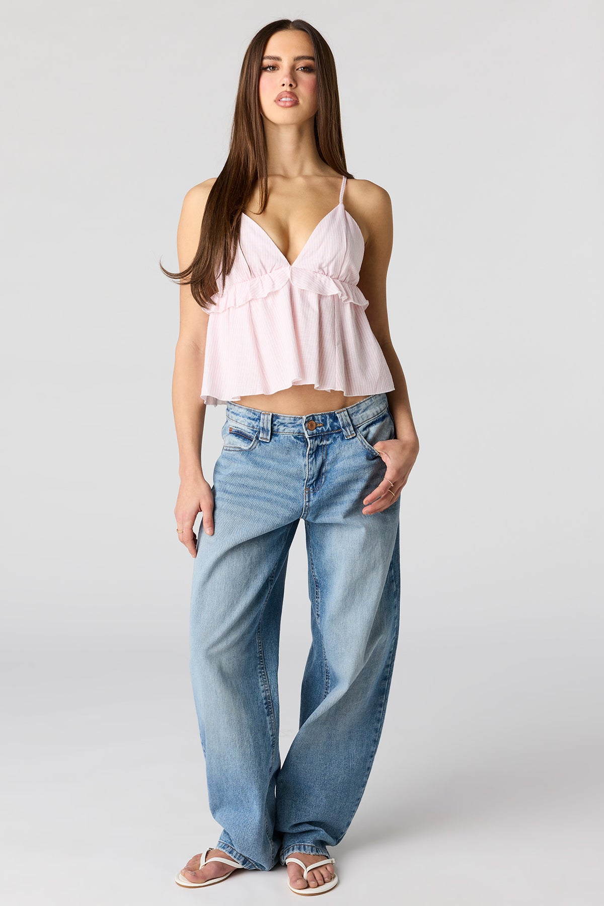 Alt View 3. Linen-Blend Babydoll Tank - Pink