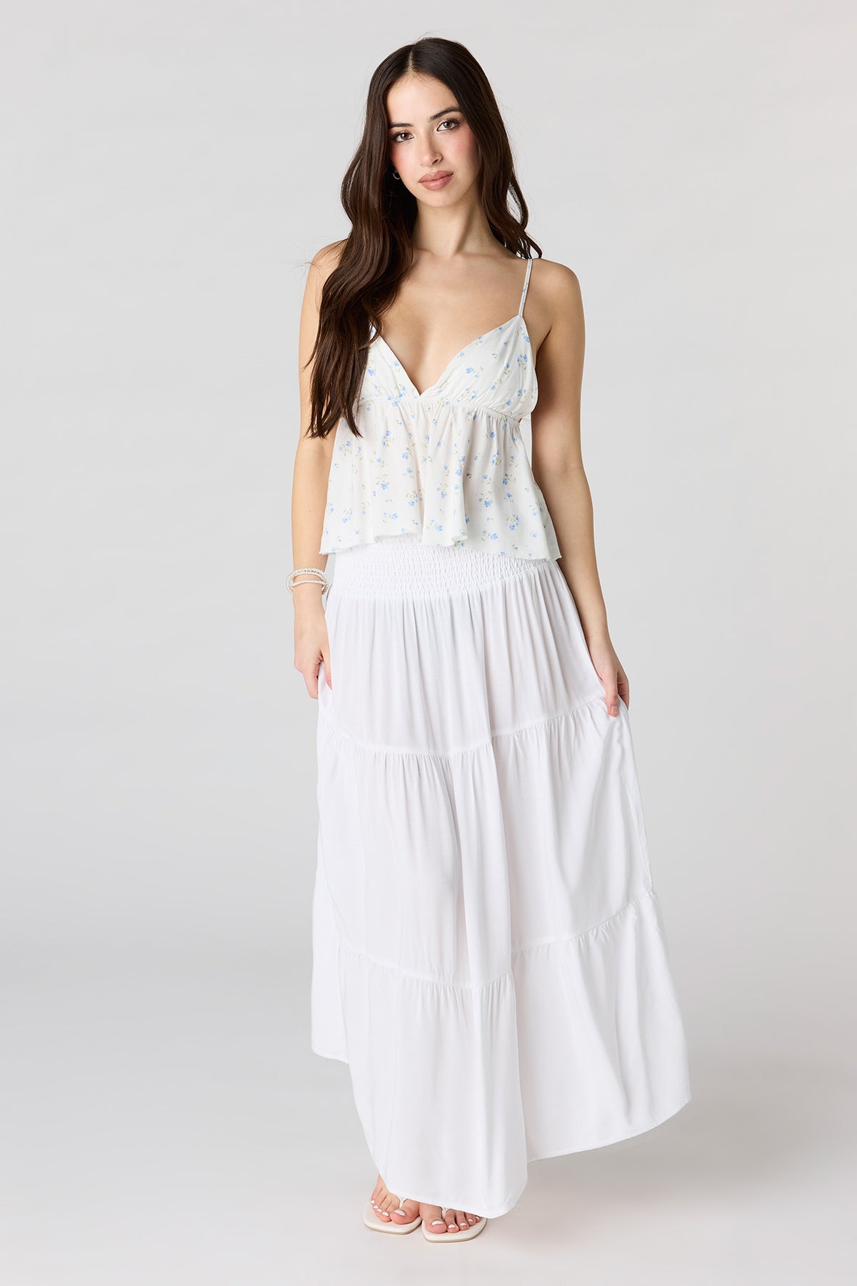 Alt View 3. Printed Baby Doll Top - White