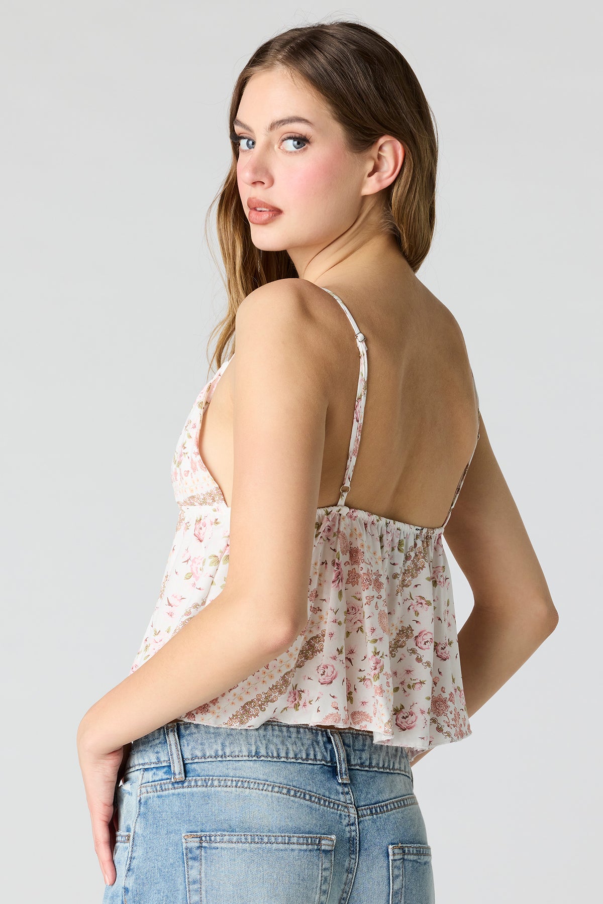 Alt View 2. Printed Babydoll Top - White