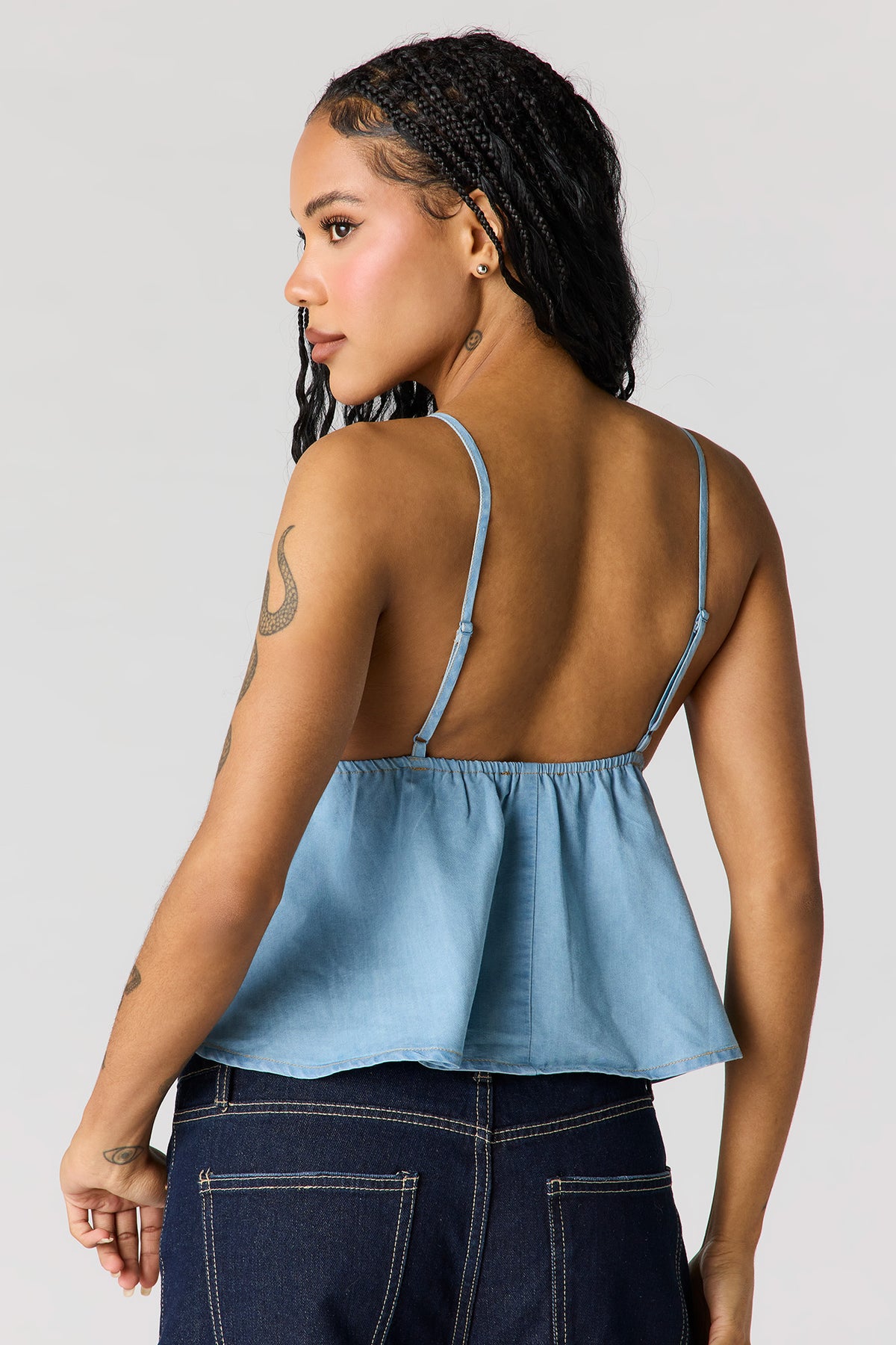 Alt View 2. Babydoll Top - Light Denim Blue