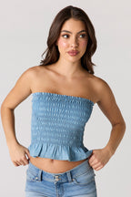 Haut tubulaire smocké en denim