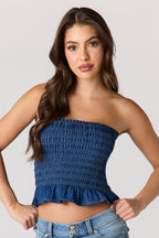 Denim Smocked Tube Top