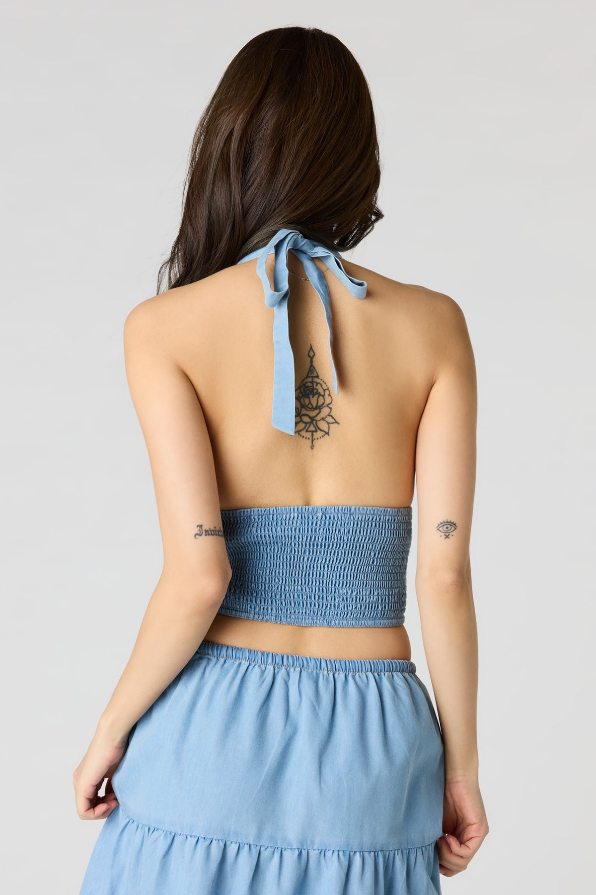 Alt View 2. Denim Halter Top - Light Denim Blue