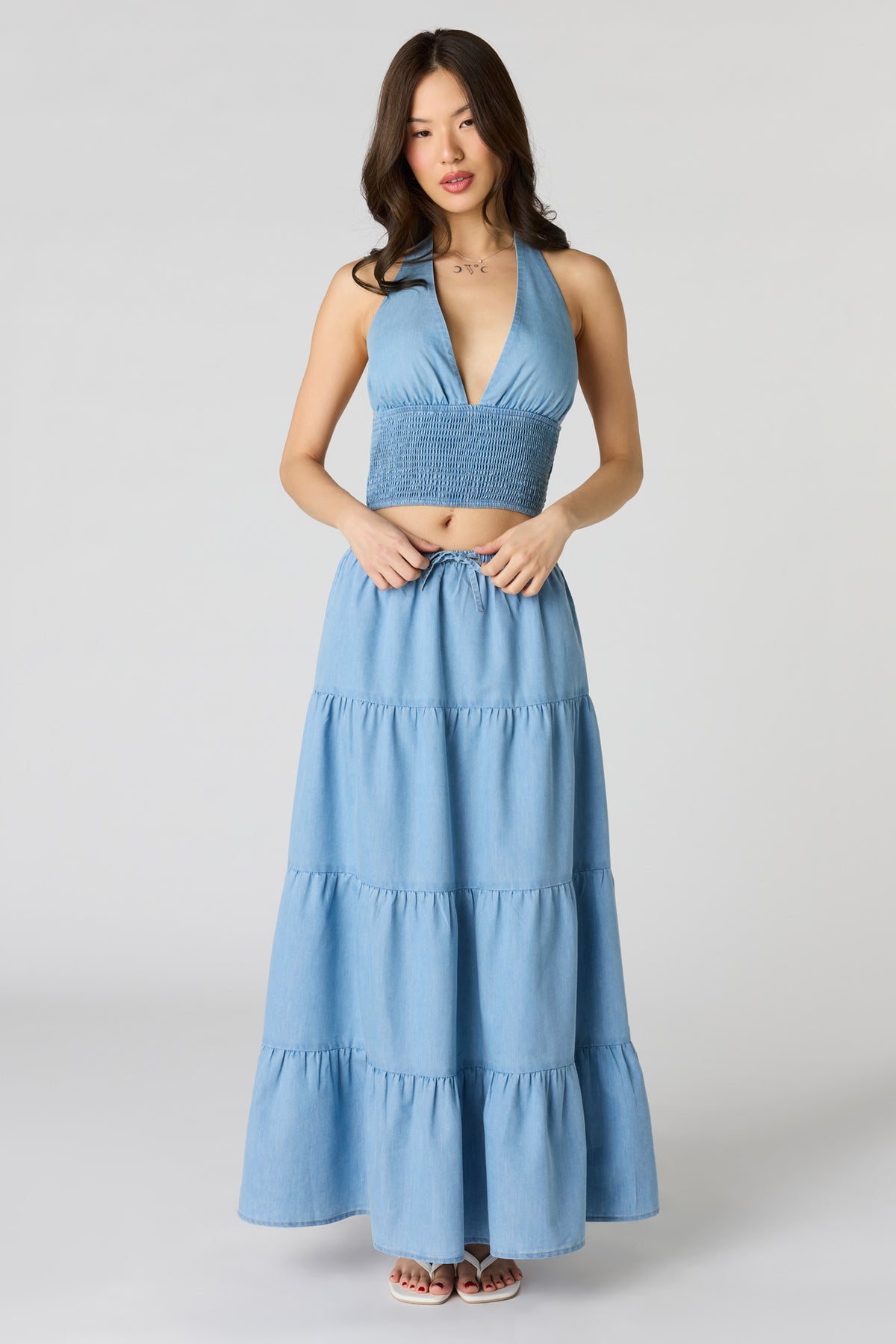 Alt View 3. Denim Halter Top - Light Denim Blue