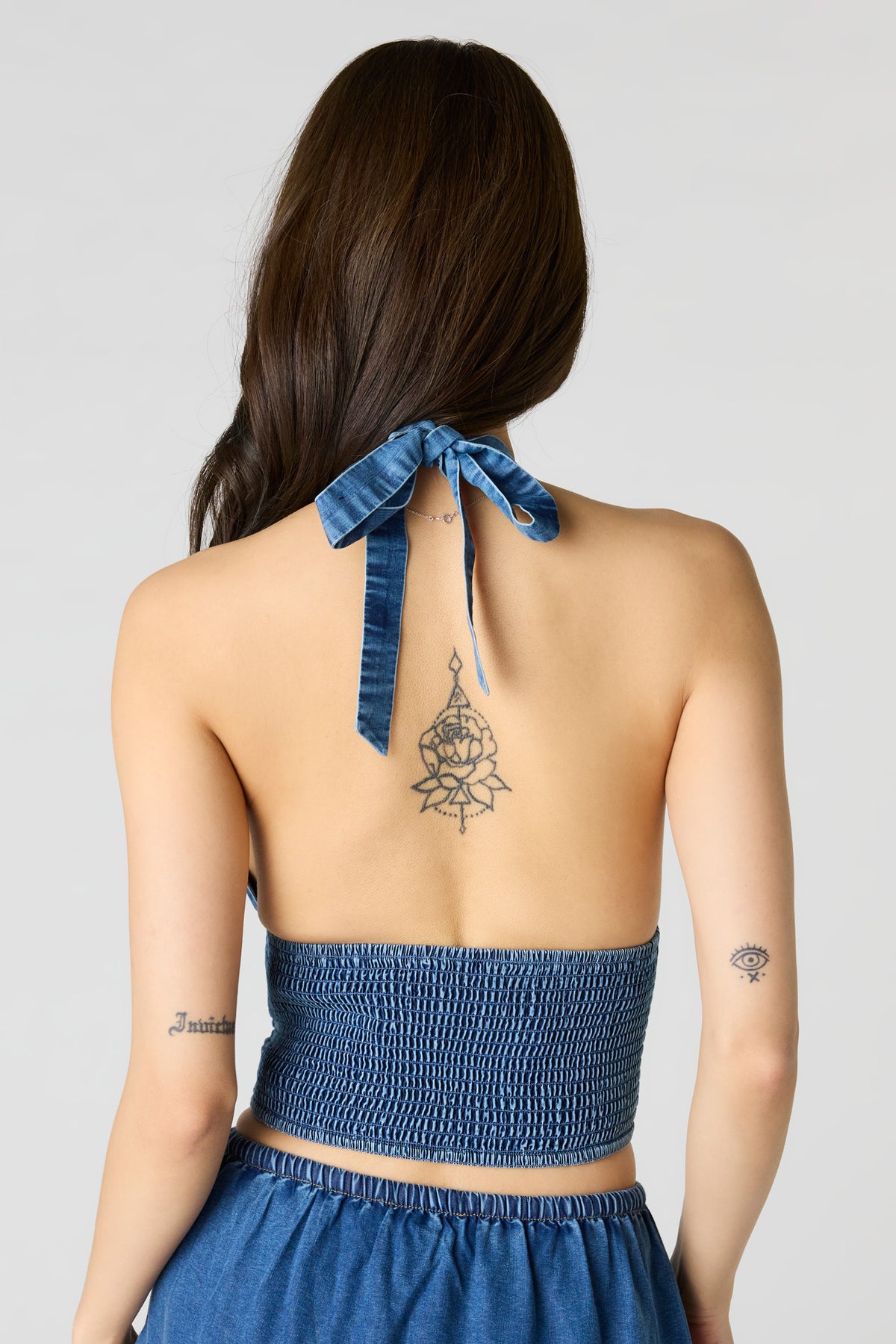 Alt View 2. Denim Halter Top - Medium Blue