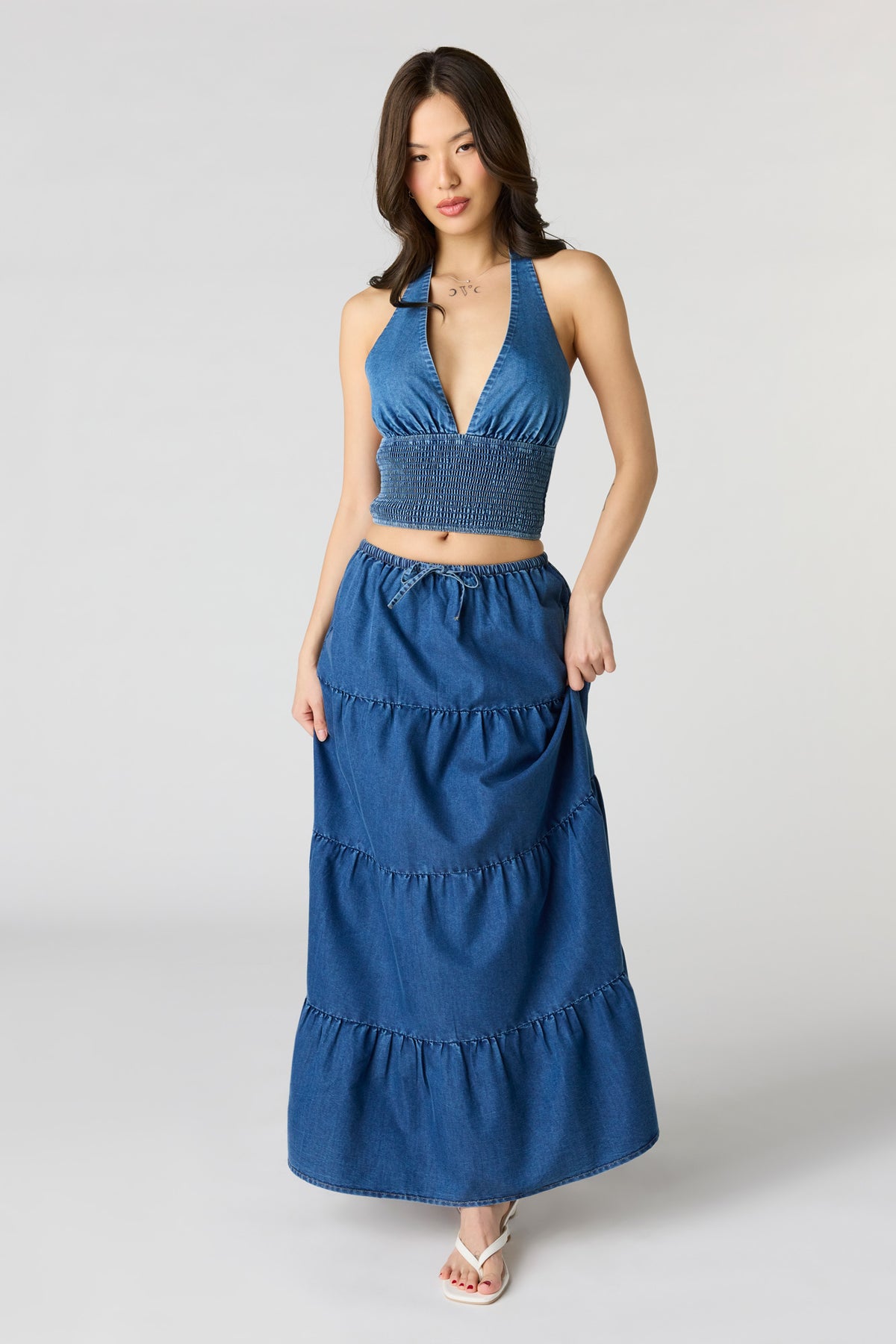 Alt View 3. Denim Halter Top - Medium Blue