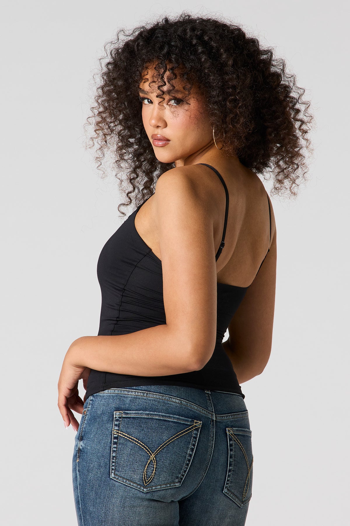Alt View 2. Braless Contour Lace Trim Scoop Neck Tank - Brown
