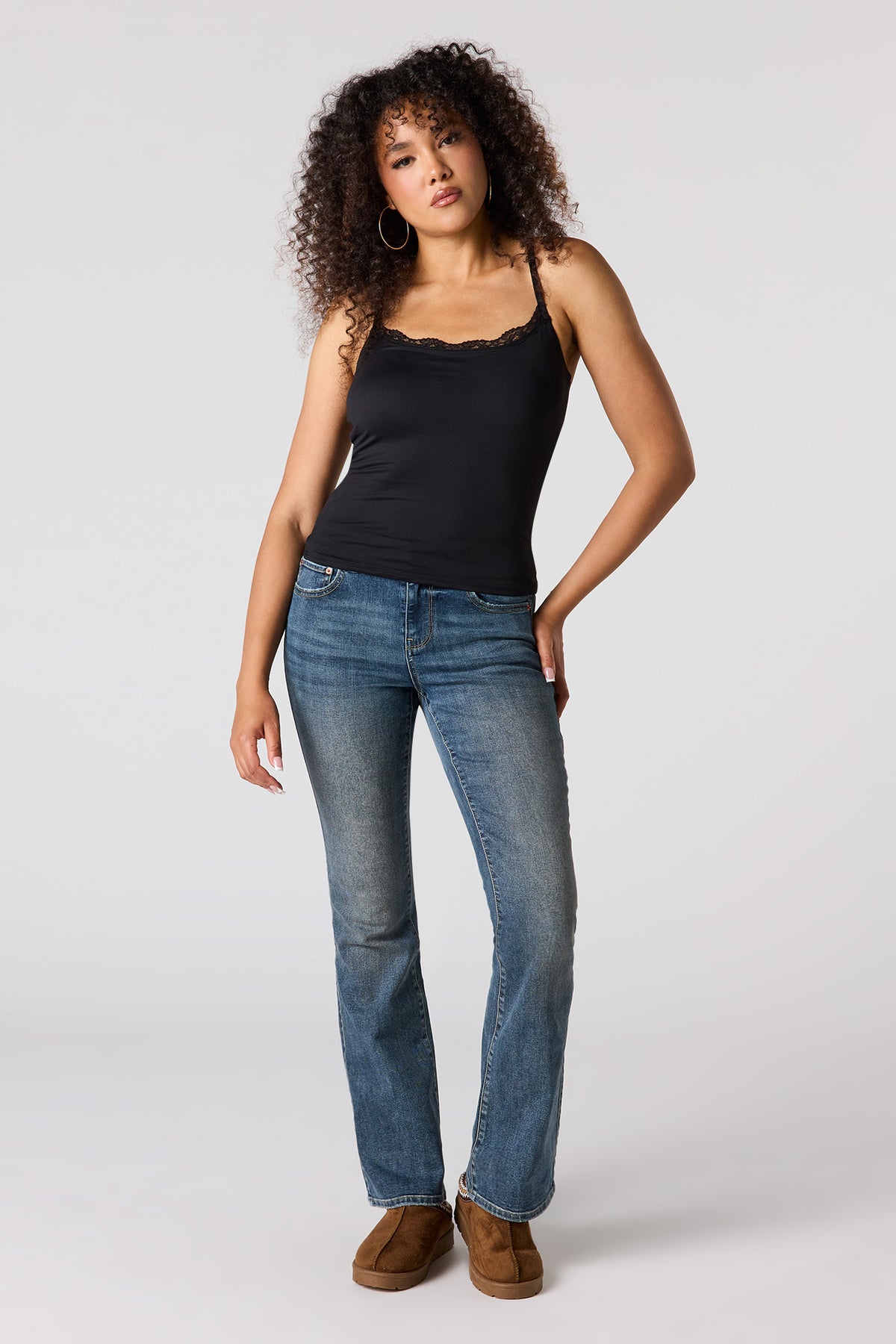 Alt View 3. Braless Contour Lace Trim Scoop Neck Tank - Brown
