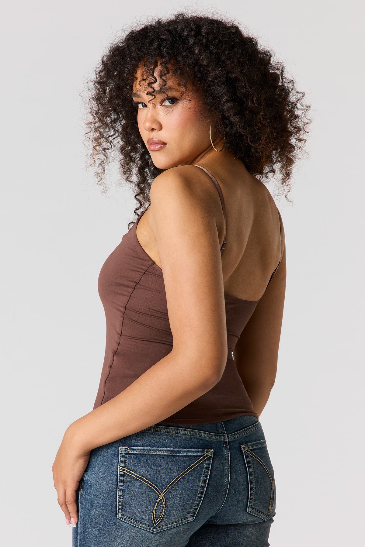 Alt View 2. Braless Contour Lace Trim Scoop Neck Tank - Brown