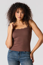 Braless Contour Lace Trim Scoop Neck Tank