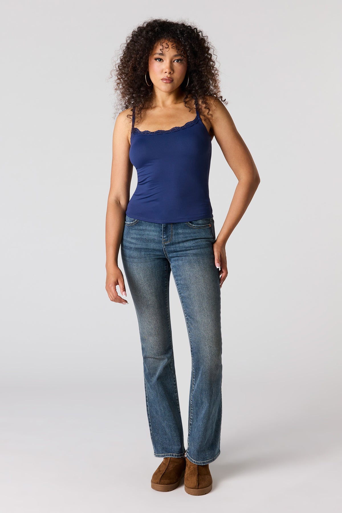 Alt View 3. Braless Contour Lace Trim Scoop Neck Tank - Navy