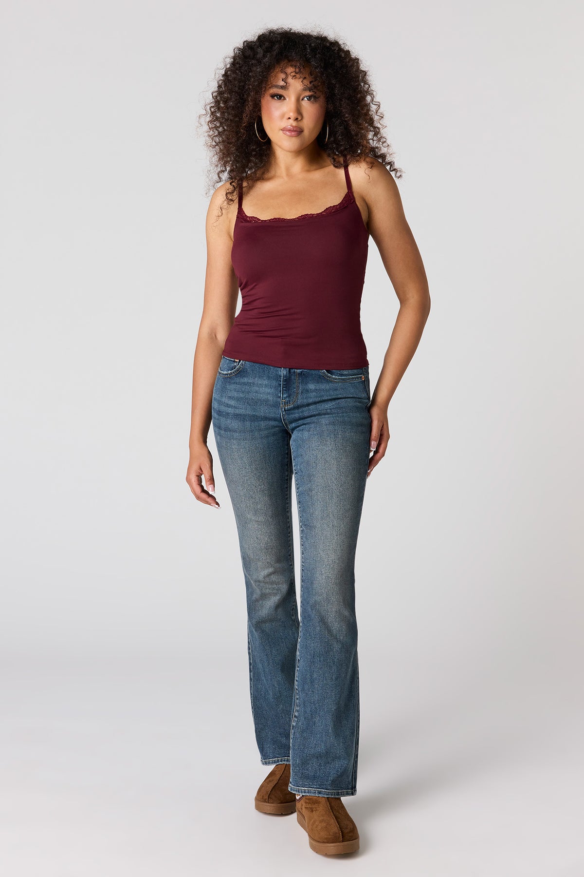 Alt View 3. Braless Contour Lace Trim Scoop Neck Tank - Burgundy