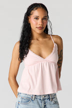 Débardeur de style nuisette à surplis avec liséré de dentelle