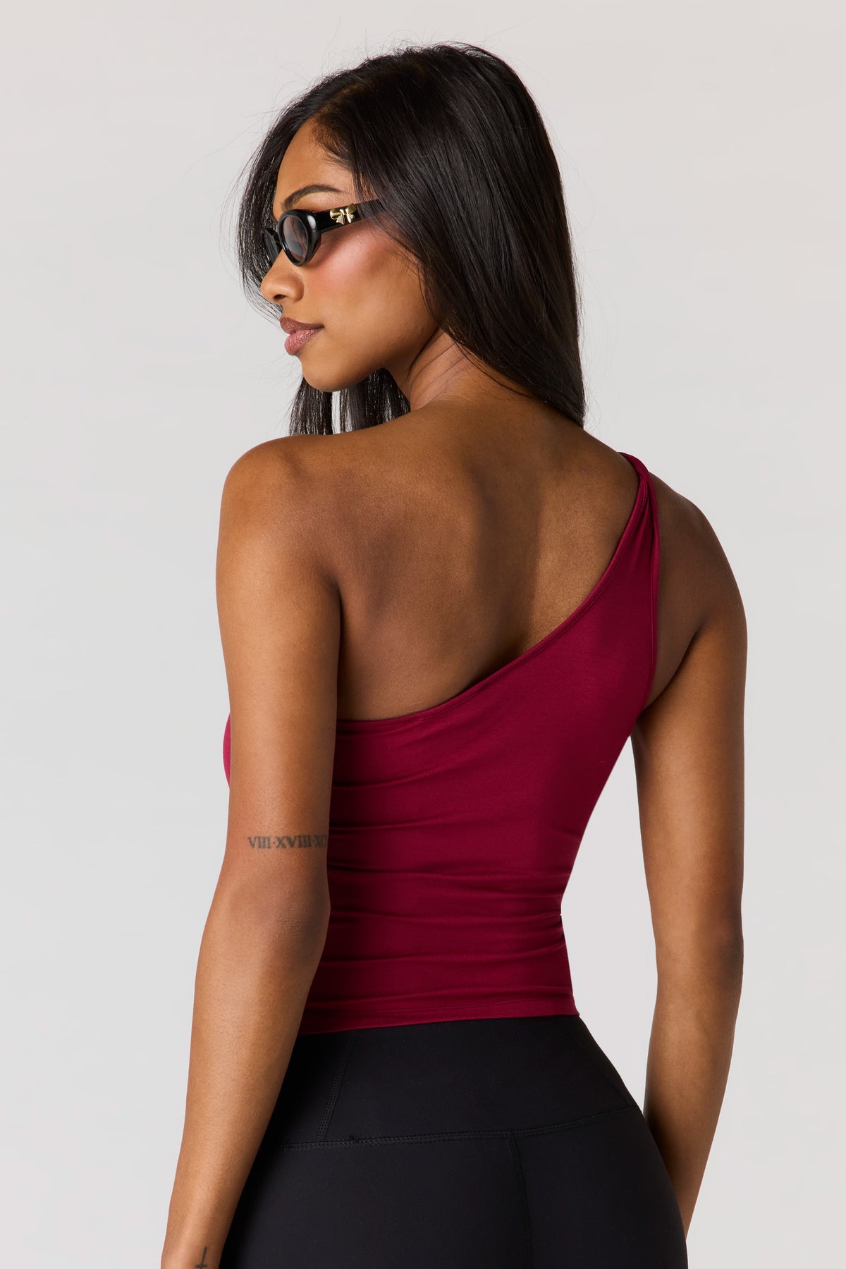 Alt View 2. One Shoulder Tank - Burgundy