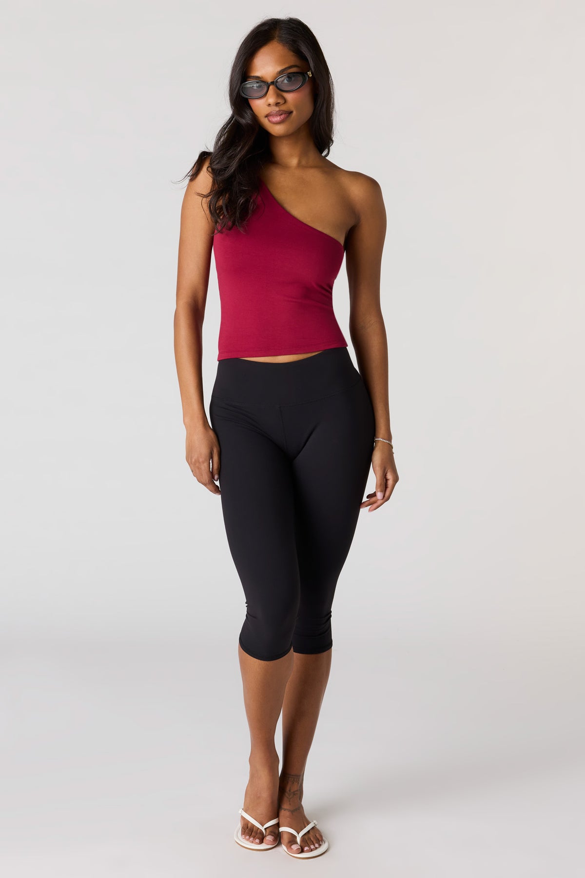 Alt View 3. One Shoulder Tank - Burgundy