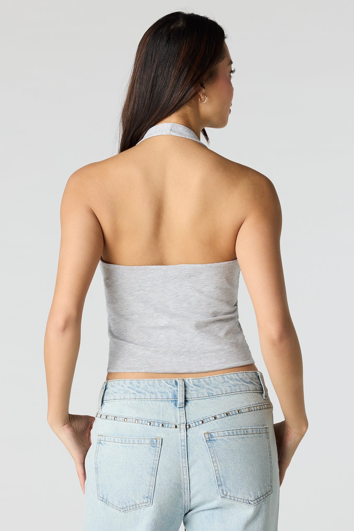 Alt View 2. Soft Contour Halter Top - Heather Grey