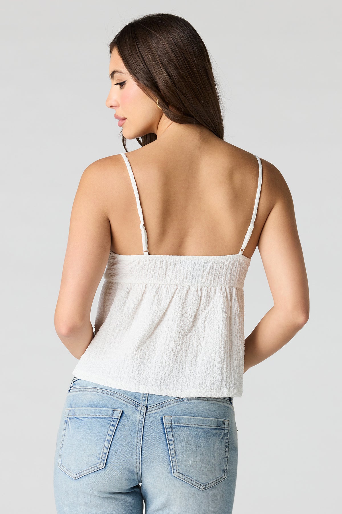 Alt View 2. Textured V-Neck Babydoll Tank - Ivory