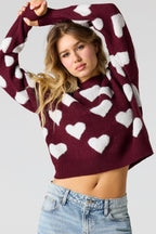 Chandail en tricot de jacquard avec motif de coeurs