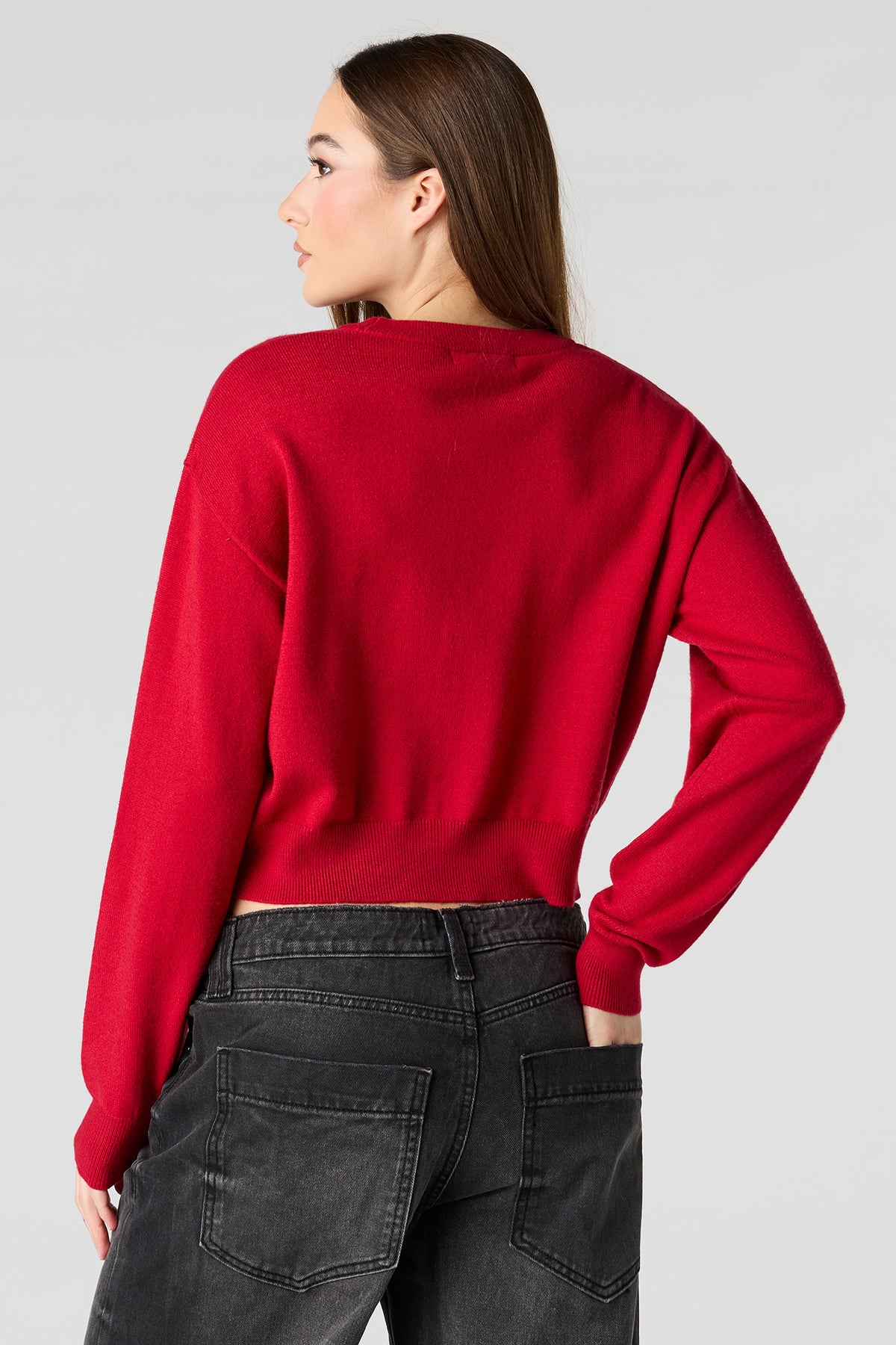 Alt View 2. Fuzzy Knit Sweater - Red