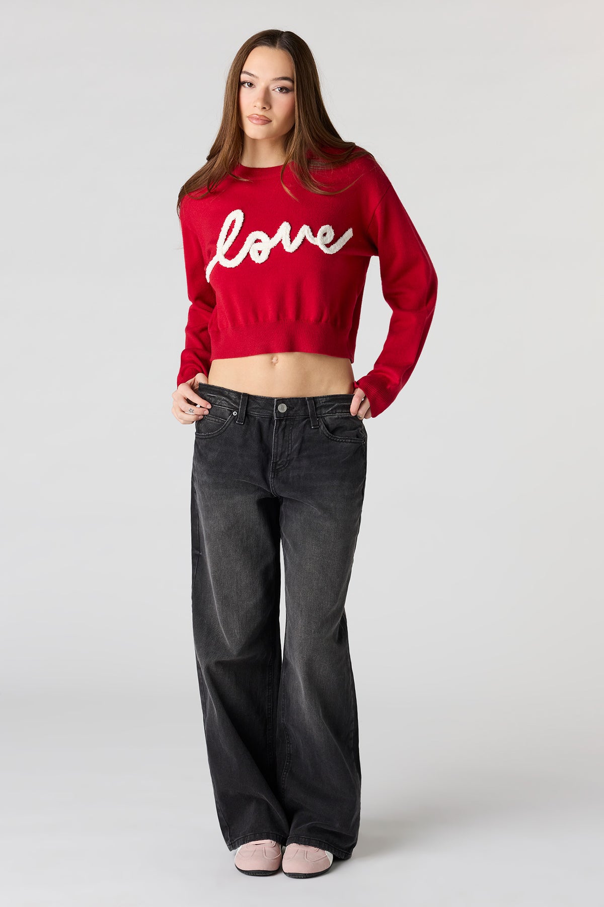 Alt View 3. Fuzzy Knit Sweater - Red